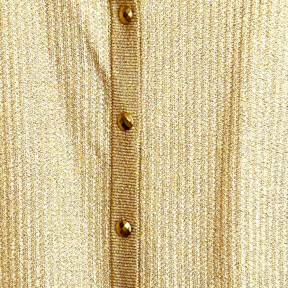 St. John SoCa Rib Knit Rayon Wool Metalized Gold Cardigan Tank Sweater Set Sz M - Picture 9 of 13